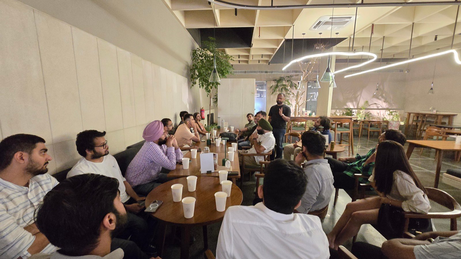 A founder addressing the room at Sunday Pitch Room, a Chandigarh startup event by Anthill